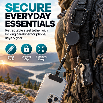 Retractable Steel Tether with Locking Carabiner – Secure Your Phone, Keys & Essentials Anywhere