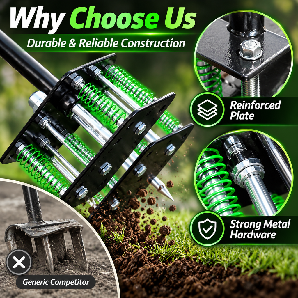 🌱 15-Spike Lawn Aerator – Adjustable Manual Soil Loosening Tool for Healthier, Greener Grass