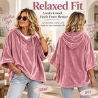Women’s Velour Hooded Top — Loose Fit Pullover with 3/4 Sleeves