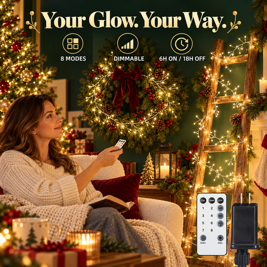 Warm White Christmas String Lights – 8 Modes, Remote & Timer