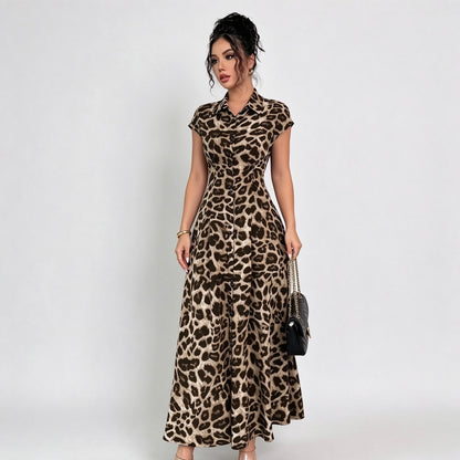 Women’s Leopard Print Maxi Shirt Dress
