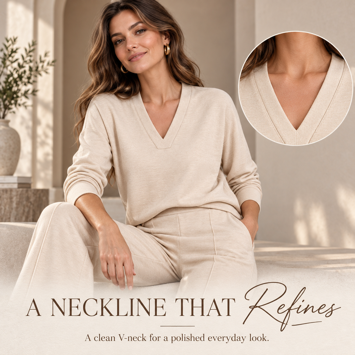 The Tailored V-Neck & Pintuck Wide-Leg Two-Piece Commuter Set