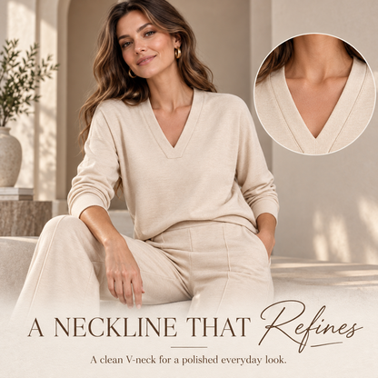 The Tailored V-Neck & Pintuck Wide-Leg Two-Piece Commuter Set