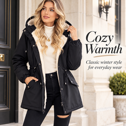 Women's Sherpa-Lined Hooded Winter Parka （Black）