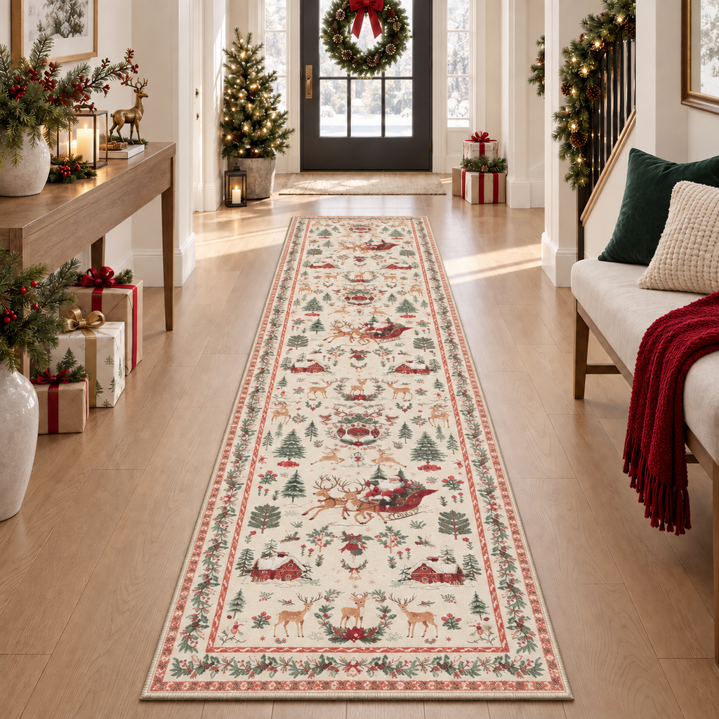 🎄Christmas Washable Runner Rug | Non-Slip Holiday Hallway & Kitchen Mat