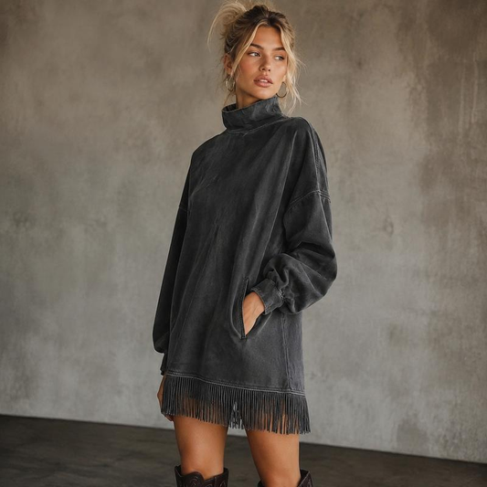 Women's Oversized Fringe Sweatshirt Dress