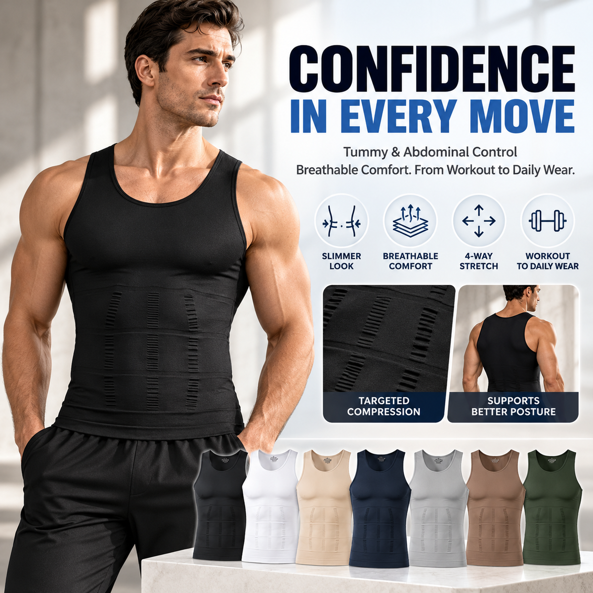 2/3/4Pack Menswear Compression Tank Top,tummy & Abdominal Control Body Shaper Trainer Vest