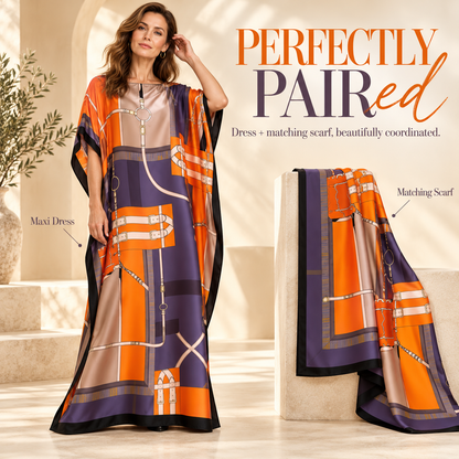 Printed Kaftan Maxi Dress & Matching Scarf Set