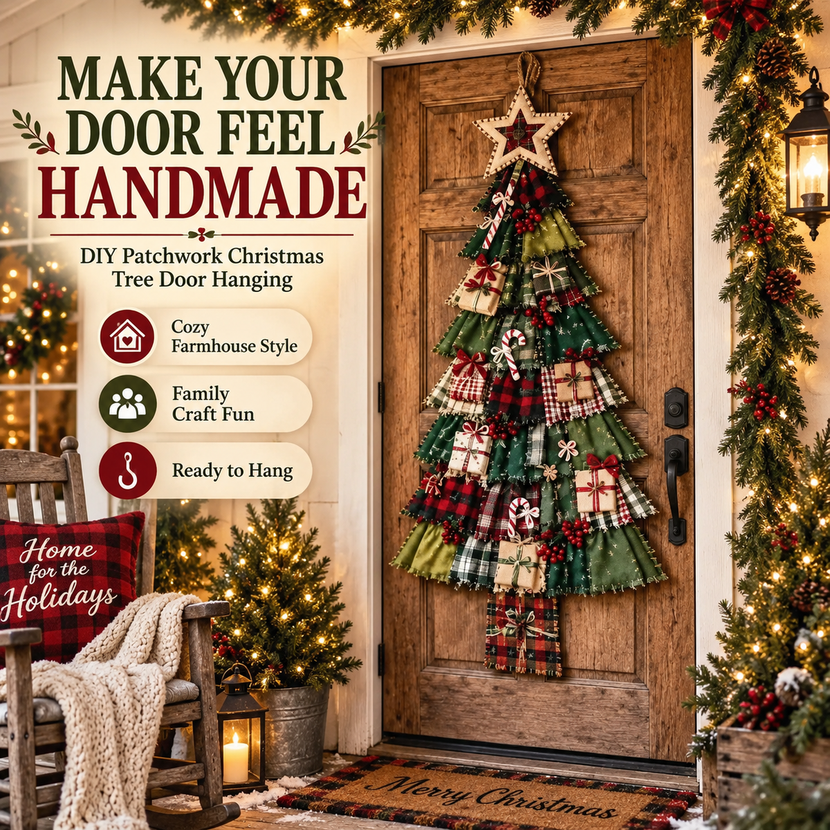 DIY Oversized Patchwork Christmas Tree Door Hanging Kit with Tools