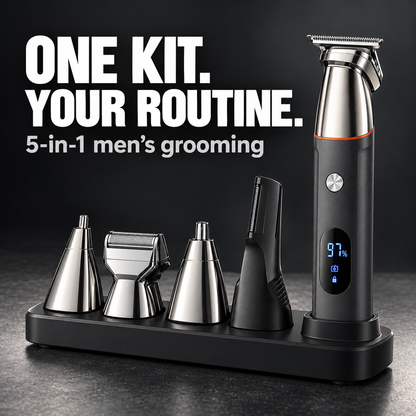 5-in-1 Men's Grooming Kit – Magnetic Heads, Precision Trimming & USB Rechargeable