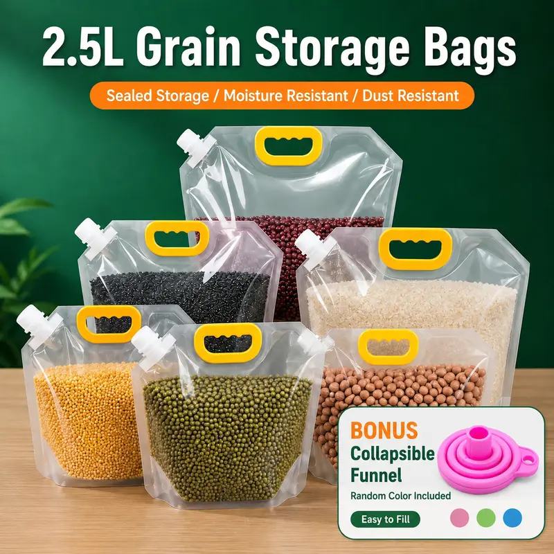 5pcs/pack Grain Sealed Bags,Transparent Food Storage Bags,Moisture-Proof and Pest-Resistant