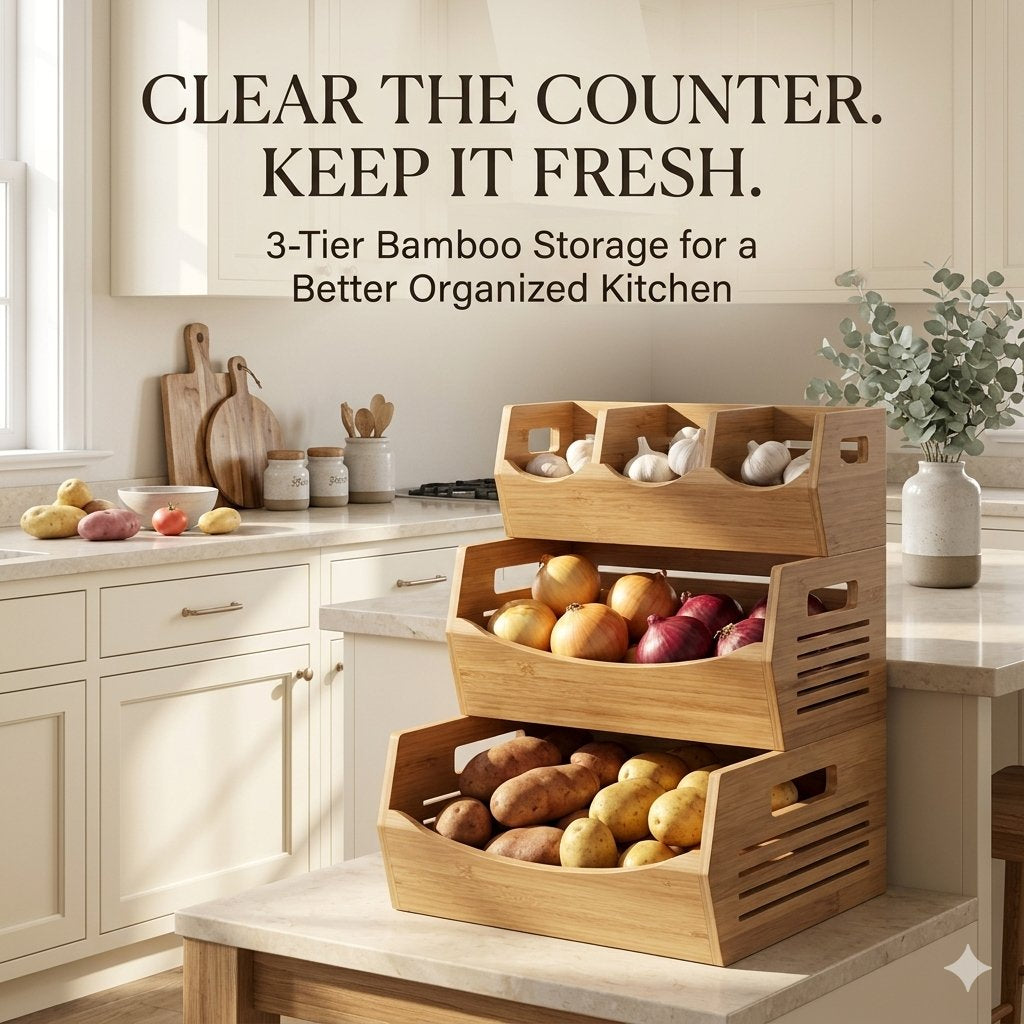 3-Tier Bamboo Potato &amp; Onion Storage Bin
