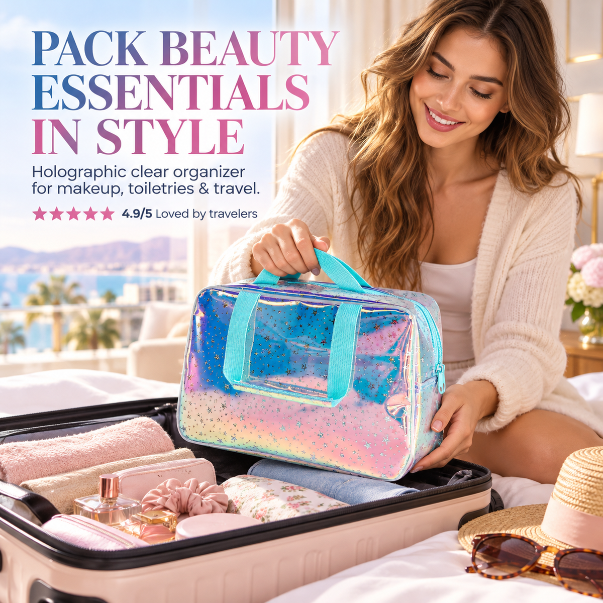 Holographic Clear Star Cosmetic Travel Bag