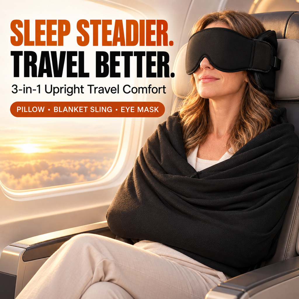 😴3-in-1 Airplane Sleep System with Memory Foam Pillow, Mask & Sling😴