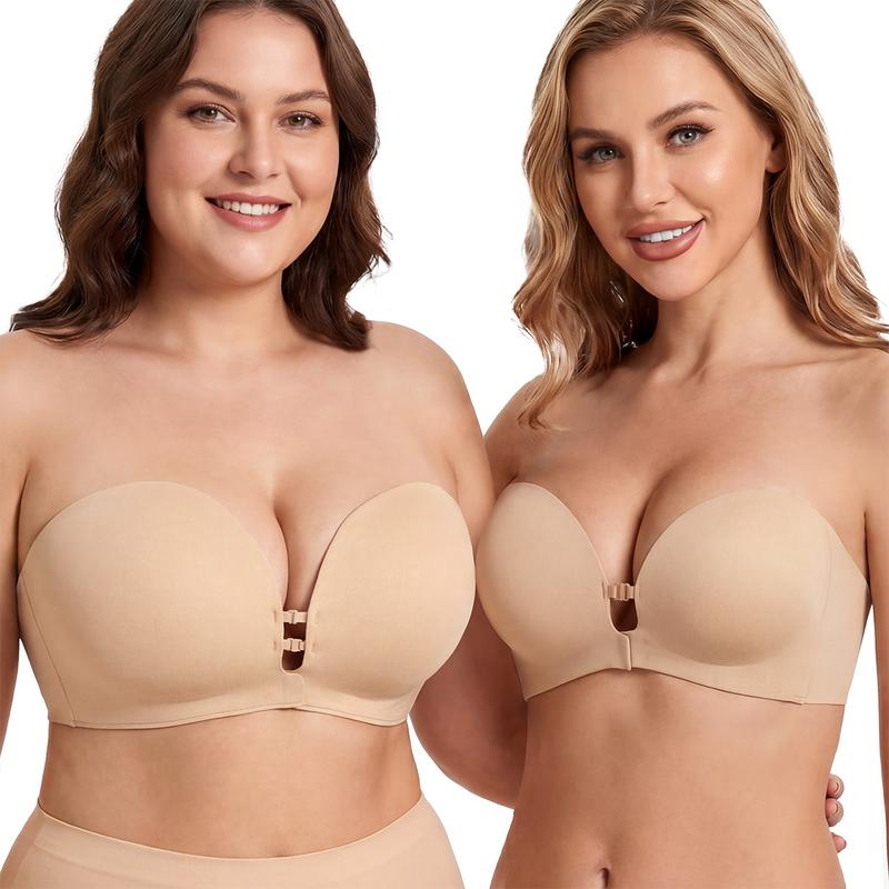 ✨Womens Strapless Front Closure Bra Push Up Lift Bra Padded Add Cup Non Slip Anti-Slip Grip & Removable Straps Fit Outfits Wireless Supportive Seamless