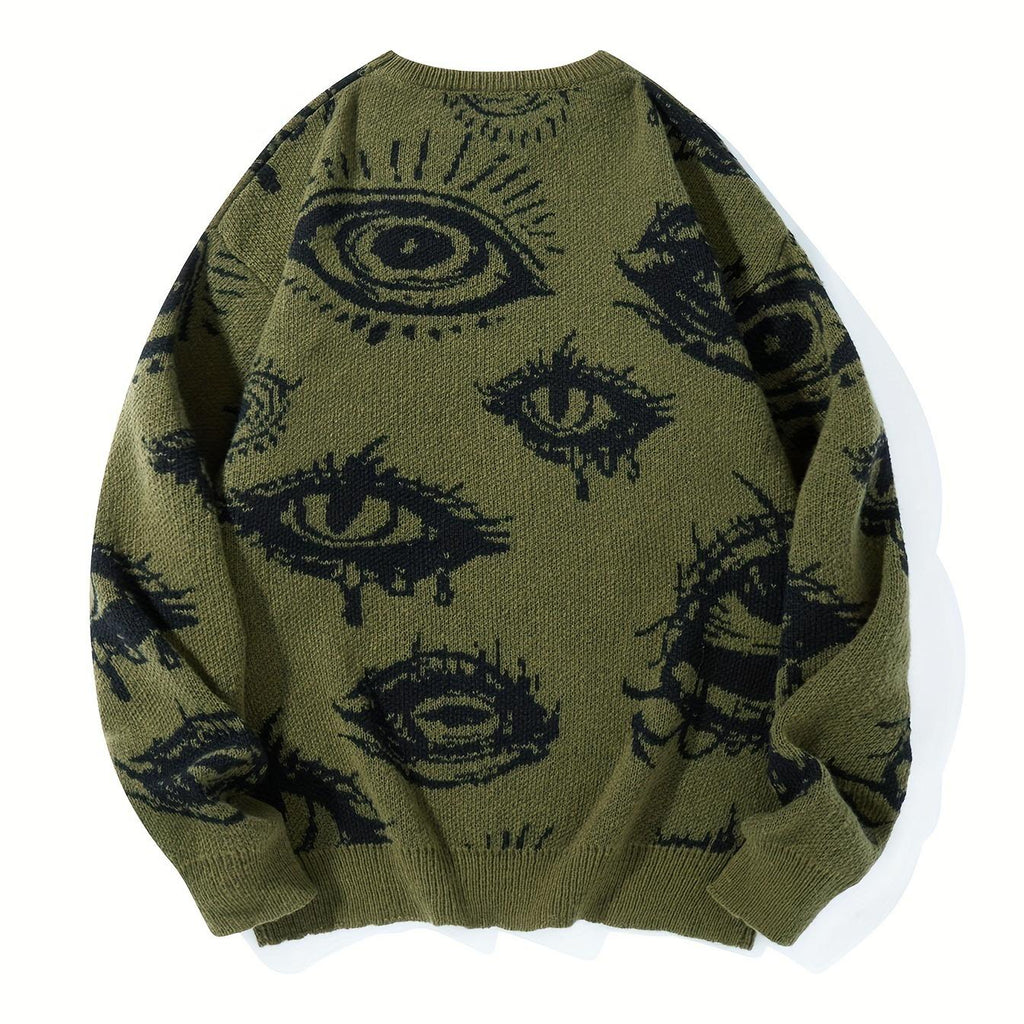 All-Over Eye Graphic Oversized Knit Sweater