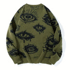 All-Over Eye Graphic Oversized Knit Sweater