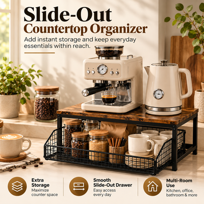 🏡 2-Tier Slide-Out Countertop Organizer – Instant Extra Storage for Kitchen, Office & Bathroom