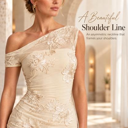 Elegant Asymmetric One-Shoulder 3D Floral Mesh Maxi Dress for Evening Formal Events