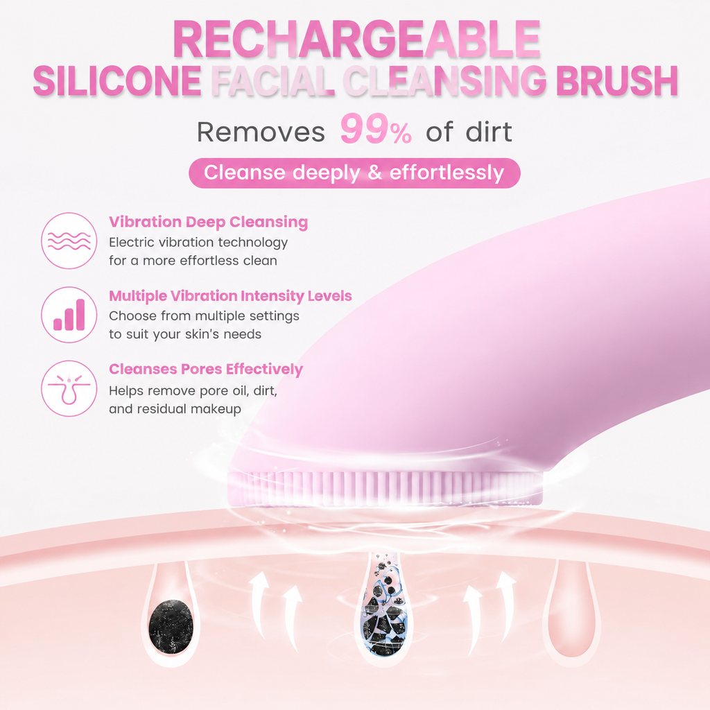 Rechargeable Silicone Facial Cleansing Brush with Heat & Vibration