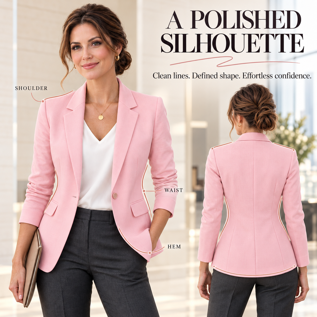 Women's Fitted Blazer – Soft Tailored Long Sleeve Jacket with Lapel & Pockets