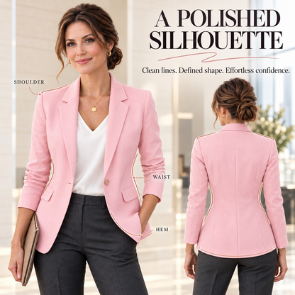 Women's Fitted Blazer – Soft Tailored Long Sleeve Jacket with Lapel & Pockets