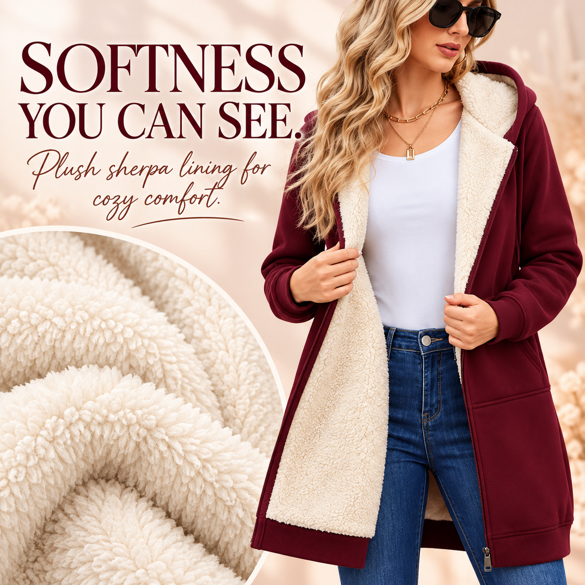 🧥 Cozy Days Sherpa-Lined Long Zip-Up Hoodie
