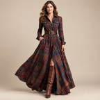 Vintage Plaid Button-Front Maxi Dress – Belt Included