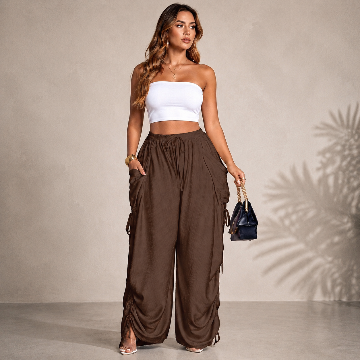 Women’s Relaxed Wide-Leg Pants – Adjustable Drawstring Waist Casual Trousers