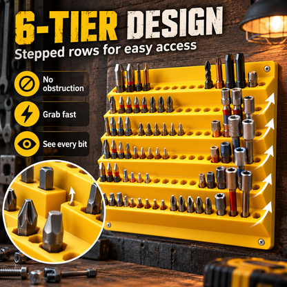 120-Slot Wall-Mounted Drill Bit Organizer – 6-Tier Hex Bit Holder for Garage & Workshop
