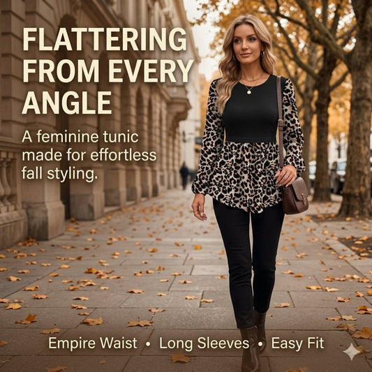 Women's Long Sleeve Tunic Top with Flattering Empire Waist