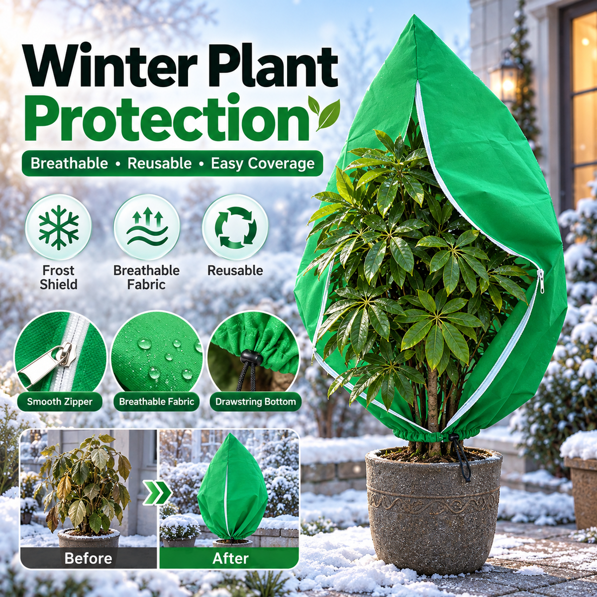 5-Pack Reusable Plant Frost Covers – Breathable Winter Protection