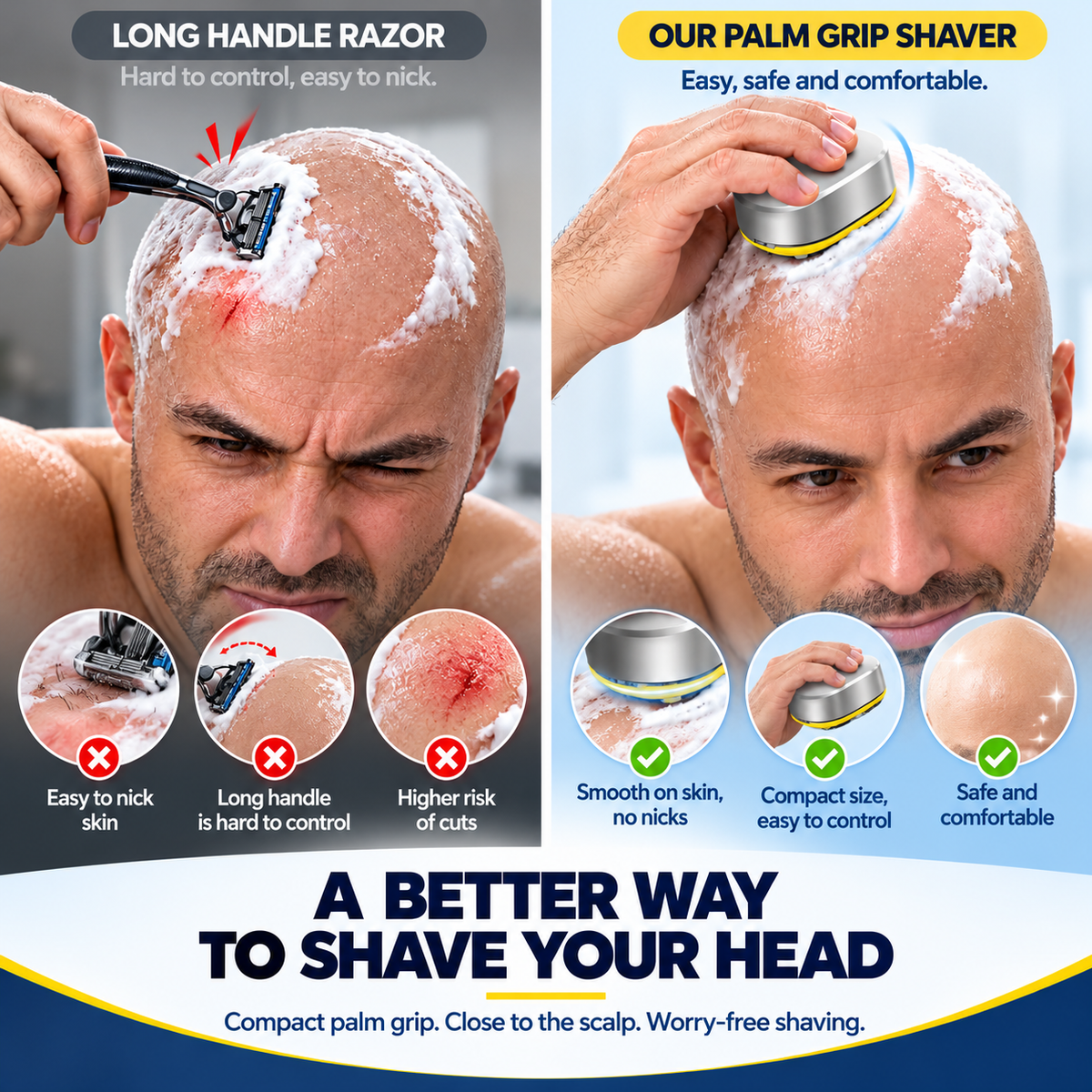 🛡️Precision Palm-Grip Head Shaver – 8-Layer Anti-Irritation Razor for Sensitive Skin & Ingrown Hair Solution 💈