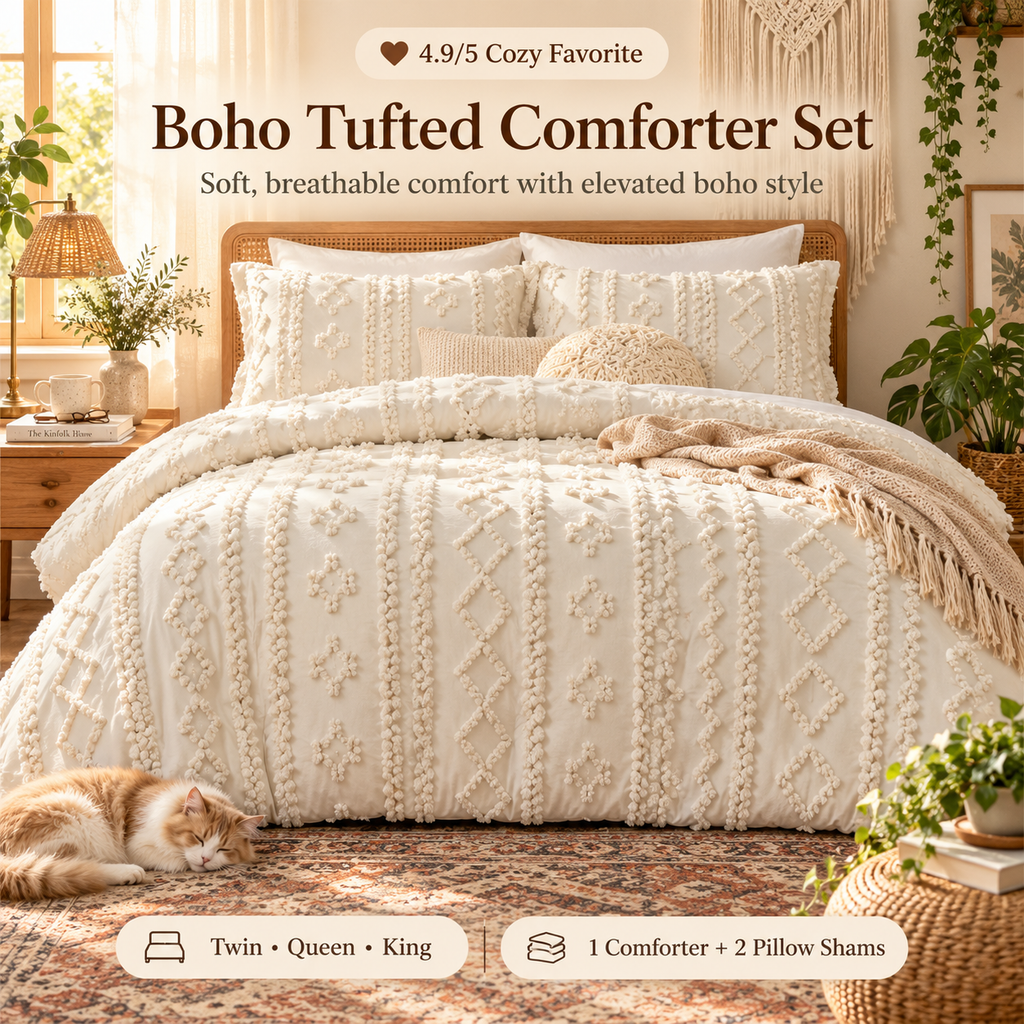 Boho Tufted Embroidery Comforter Set