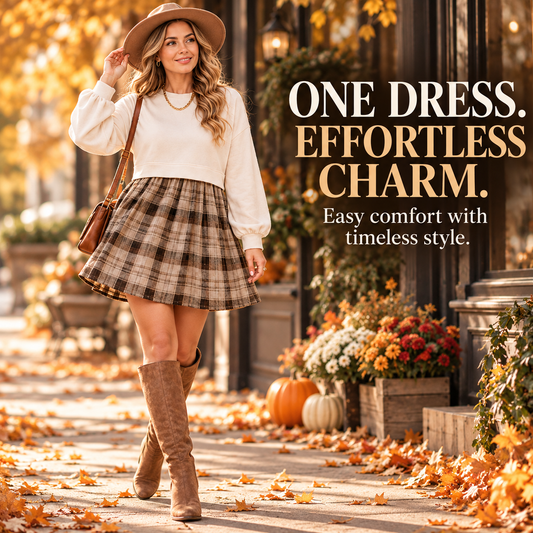🍂✨ Women's Plaid Patchwork Mini Dress – Cozy & Chic! 💕