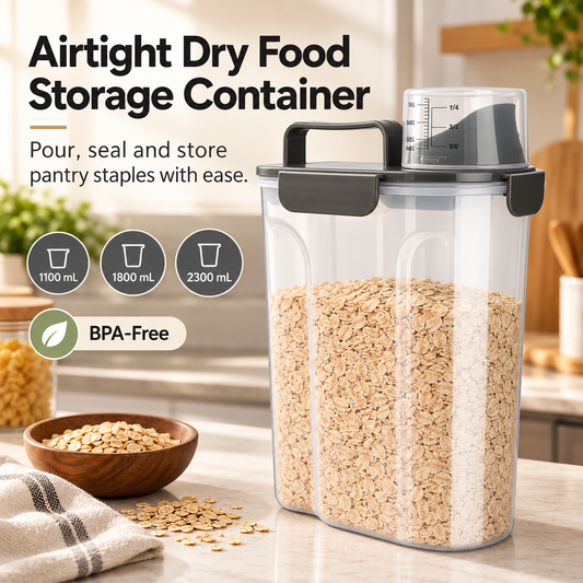 Airtight Dry Food Storage Container with Measuring Cup & Pour Spout