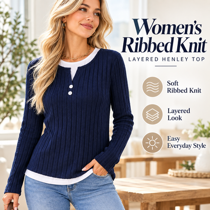 Women's Brushed Faux Two-Piece Long Sleeve Top