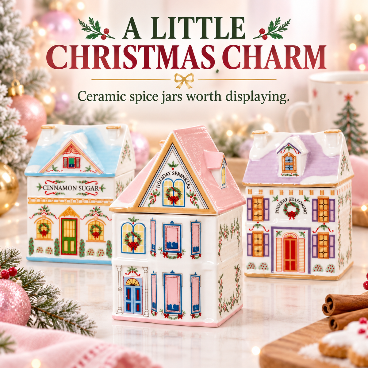 Ceramic Christmas House Spice Jar – Festive Kitchen Storage & Holiday Decor