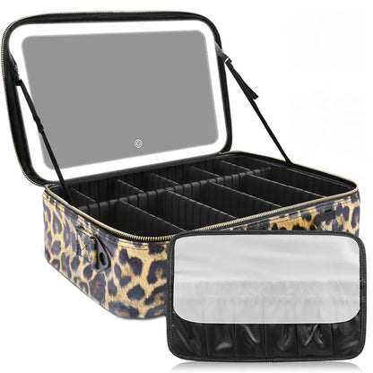 Portable Makeup Train Case with LED Lighted Mirror, 3 Lighting Modes & Adjustable Dividers