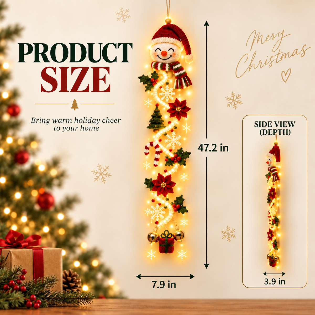 Illuminated Christmas Light Ornaments, Suitable for Front Door and Indoor Holiday Decorations