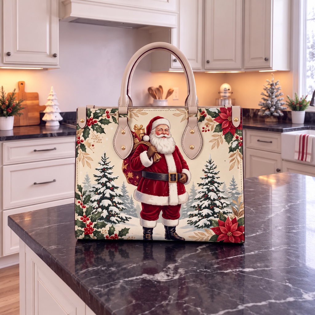 Christmas-Themed Holiday Handbag - Large Capacity, Made of Leather