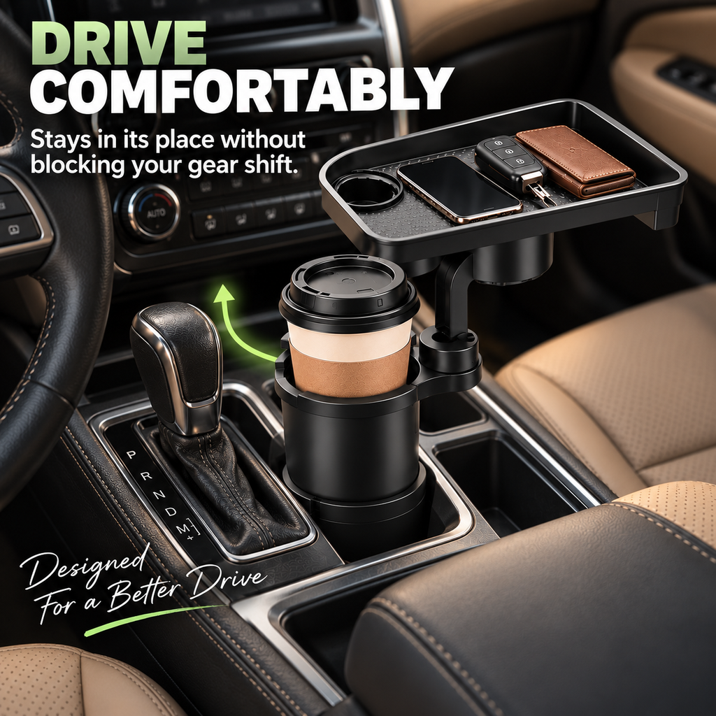 2-in-1 Rotating Car Cup Holder Tray & Console Organizer