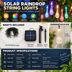 ✨72FT 200 LED Outdoor Solar String Lights - Waterproof Raindrop Magic💡
