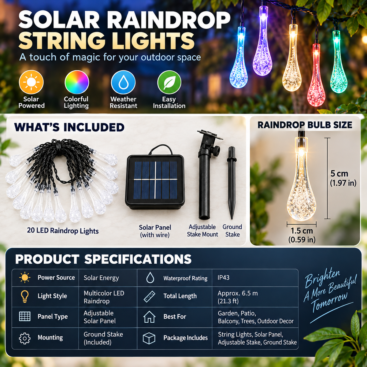 ✨72FT 200 LED Outdoor Solar String Lights - Waterproof Raindrop Magic💡