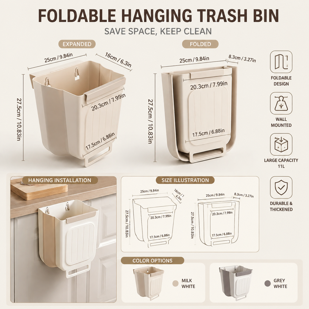 Foldable Hanging Trash Can 1.6 Gallon | Space-Saving Bin for Kitchen, RV, Car & Camping