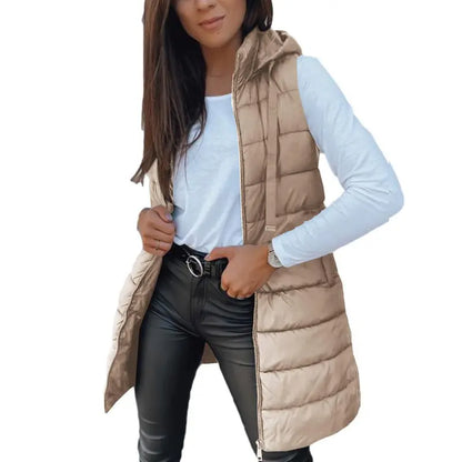 Hooded Long Puffer Vest Without the Bulk