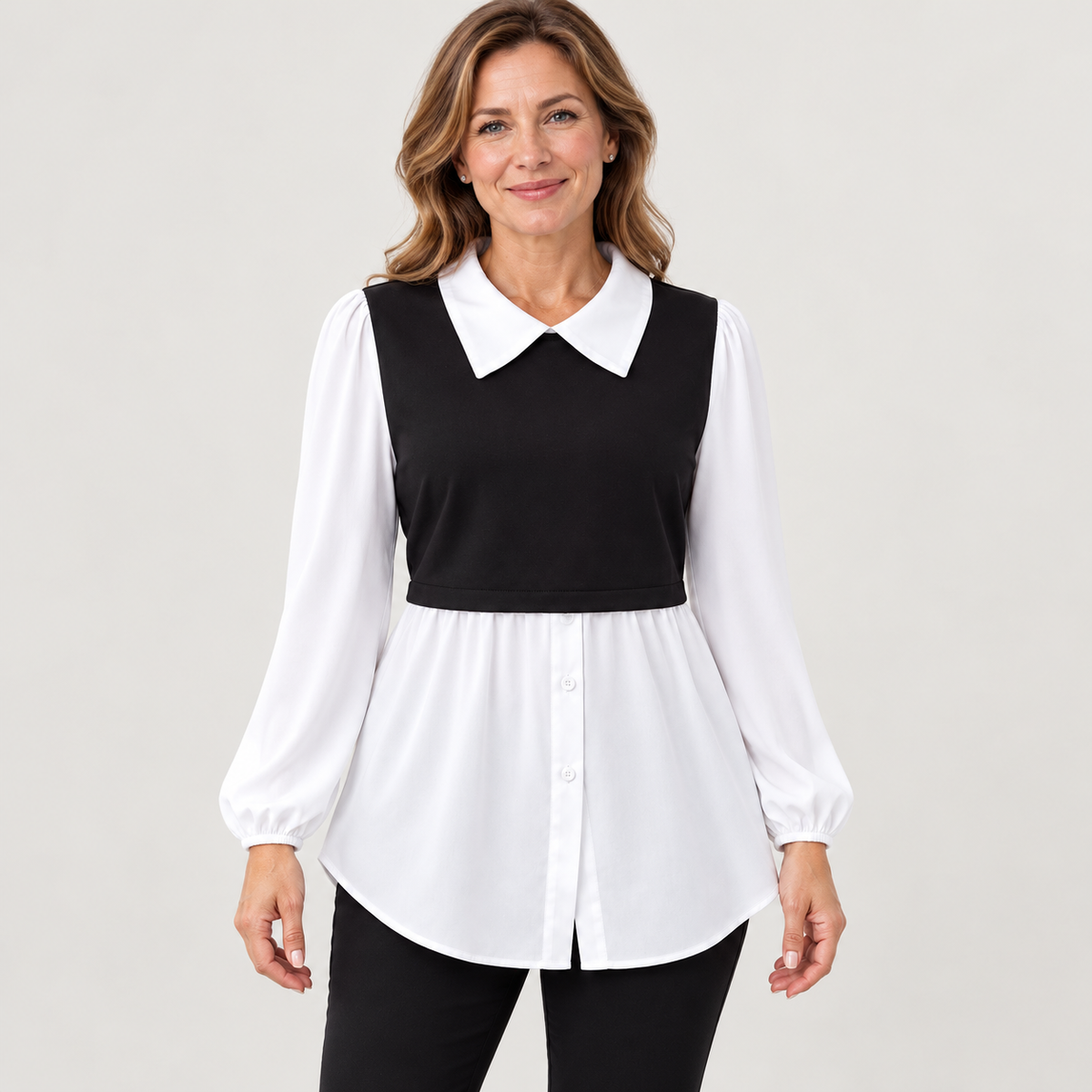 Women’s Layered-Look Collared Tunic – Effortless Everyday Style