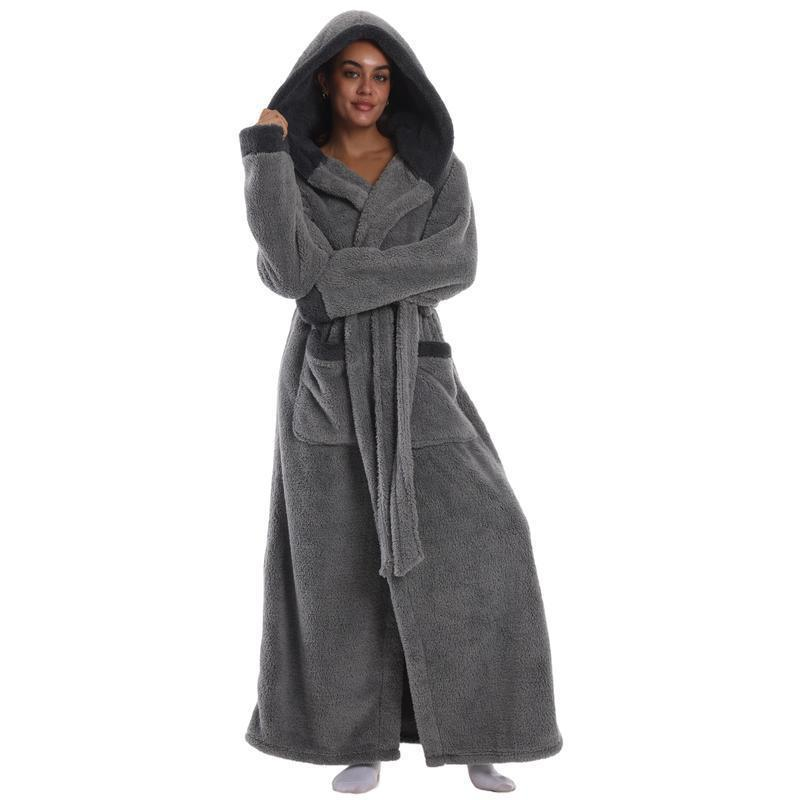 Treavhds™ Hooded Long Leopard Print Bathrobe - Thickened Flannel Fabric