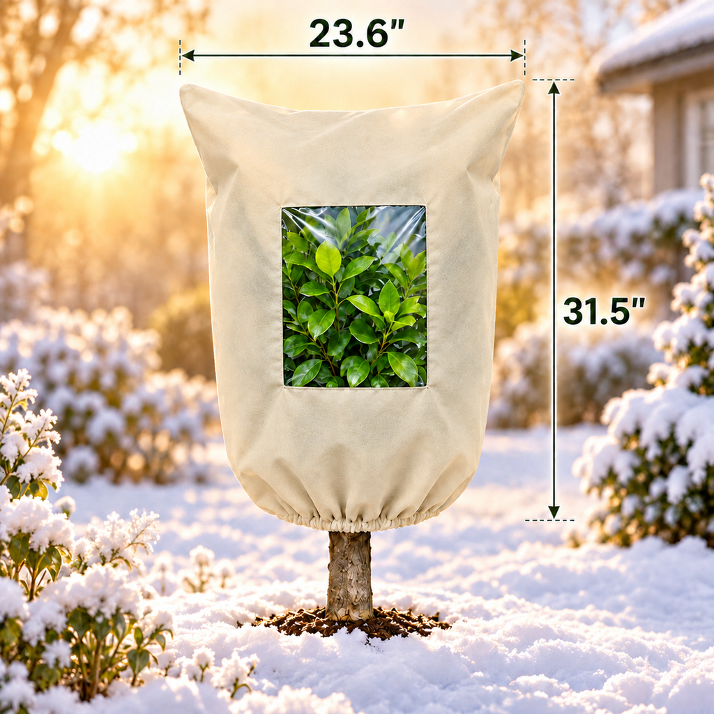 Plant Frost Protector - with Zippered Drawstring and Transparent Panel