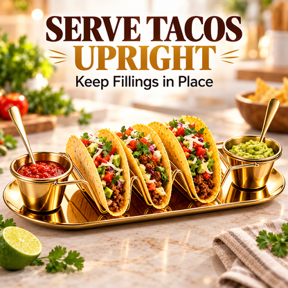 6-Piece Set Gold Taco Holder & Serving Set with Sauce Cups